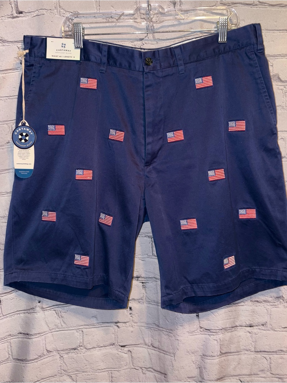 Castaway Nantucket Island Cisco Twill Shorts Men’s   40 American Flag Patriotic
